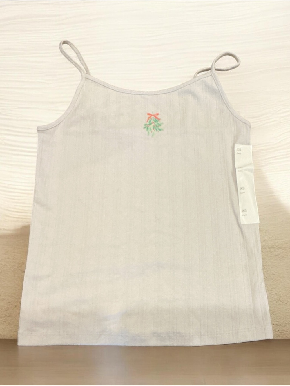 wild fable White Ribbed Cami with Embroidered Bow & Green Sprig